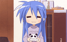 Konata Izumi from Lucky Star gaming with a Wii Remote.